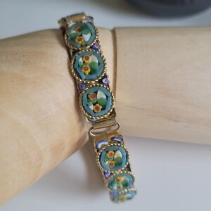 Vintage Micro Mosaic 5 Intricately Detailed Floral Links Bracelet READ